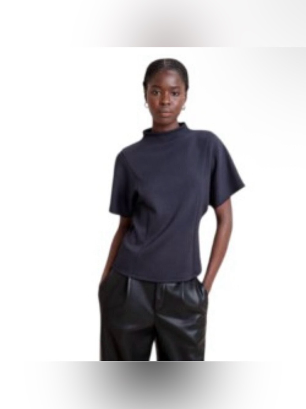 Banana Republic Navy Blue Short Sleeve High Neck Blouse
